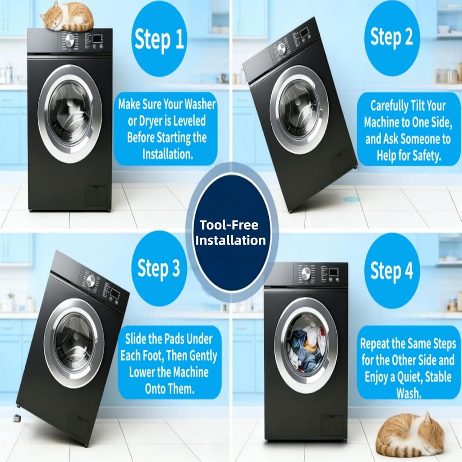 Kelvora Anti Vibration Pads for Washing Machine, Universal Size, 4Pack | Prevents Noise