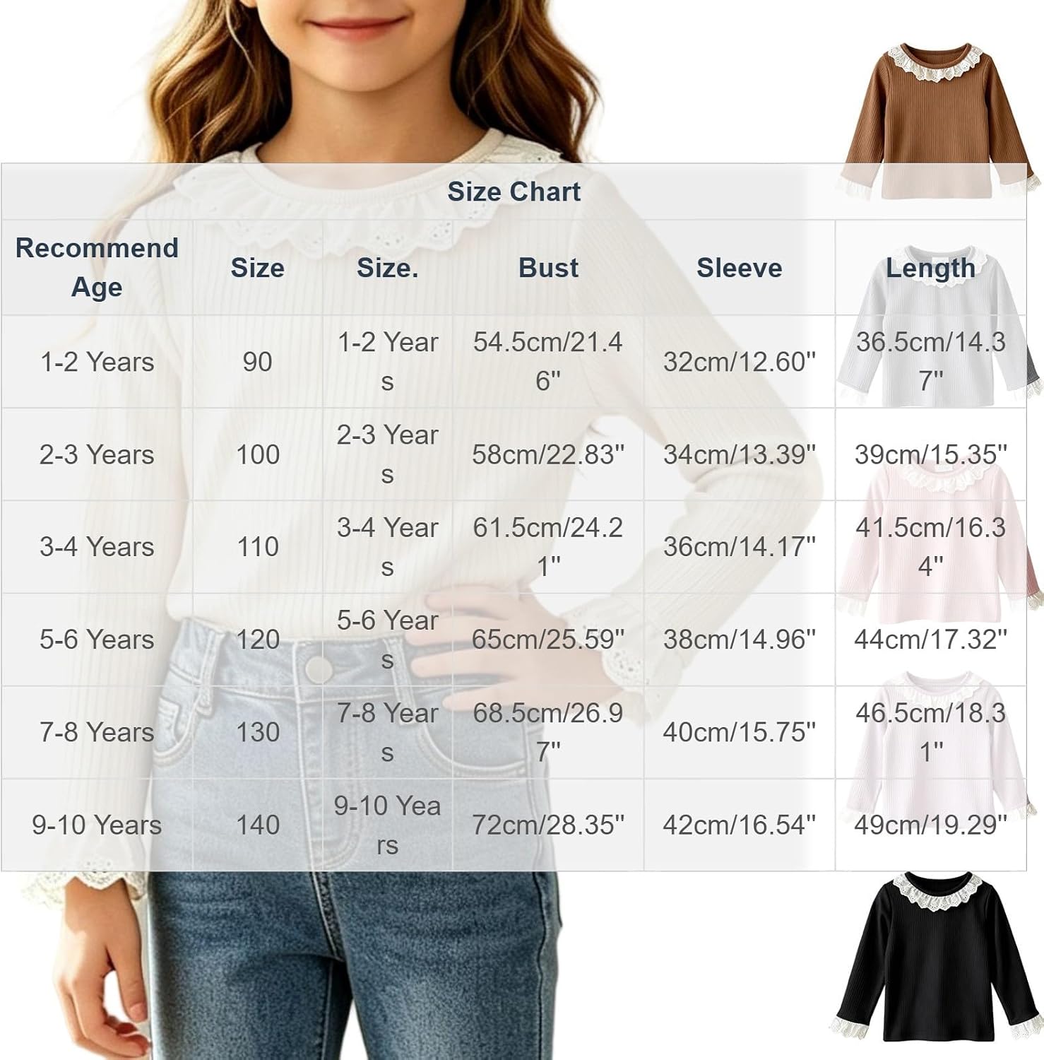 Girls Lace Splicing Crewneck Long Sleeve T-Shirt
