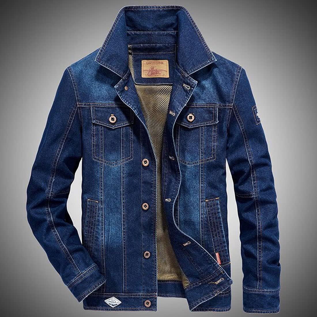 ebossy Men's Casual Distressed Denim Jacket Button Up Long Sleeve Trucker Moto Jean Coat - Image 2