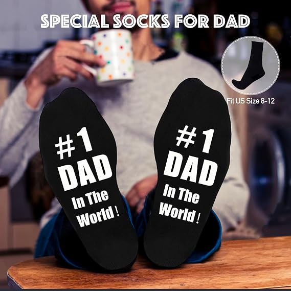 Dad Gifts, 8PCS Fathers Day Gift Includes 20oz Tumbler with Lid Straw Brush Socks Bracelet Key Chain Thanks Card Gift Box, Best Dad Ever Gifts from Daughter Son Kids for Christmas Birthday