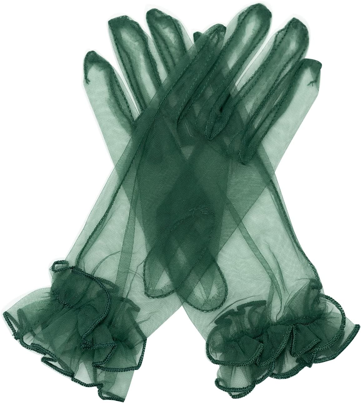 Women's Ruffled Tulle Mesh Gloves Wedding Party Gloves Short Prom Evening Glove