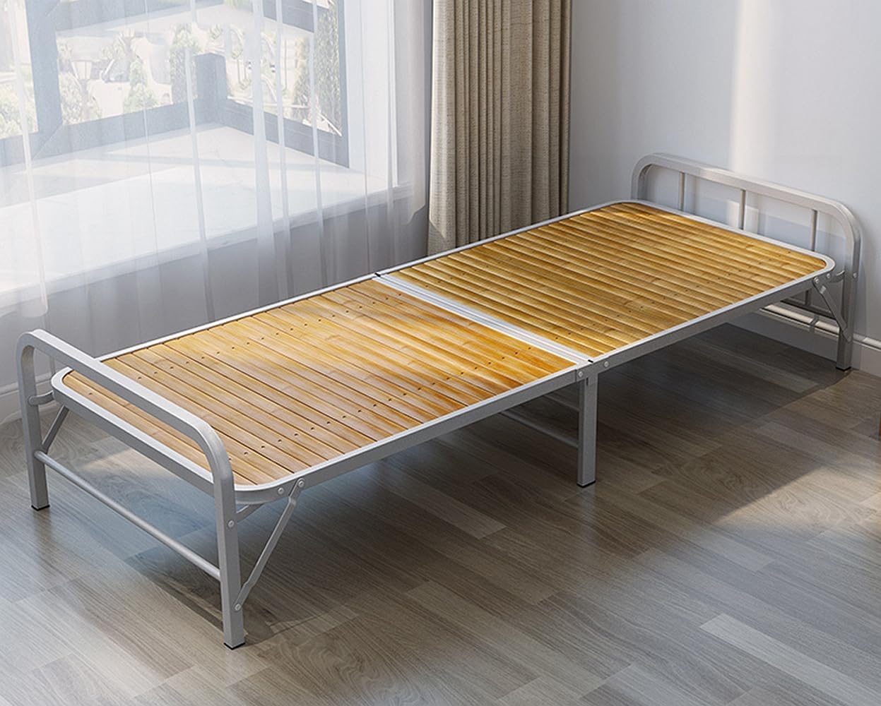 Folding Bed Frame for Japanese Futon Mattress, No Assembly Required, Foldaway Hard Bed, Single Nap Bed,Rollaway Guest Bed, Sturdy Metal Frame, Stronger Bearing Capacity, Bamboo Strip(71x31.5 in)