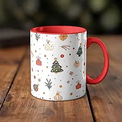 Caneca xicara Natal enfeites arvore presente 25EI (branco)