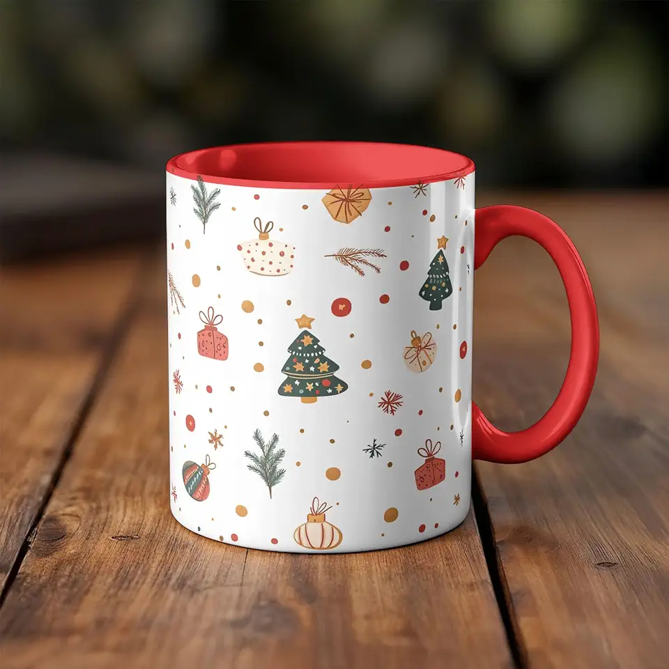 Caneca xicara Natal enfeites arvore presente 25EI (vermelho)