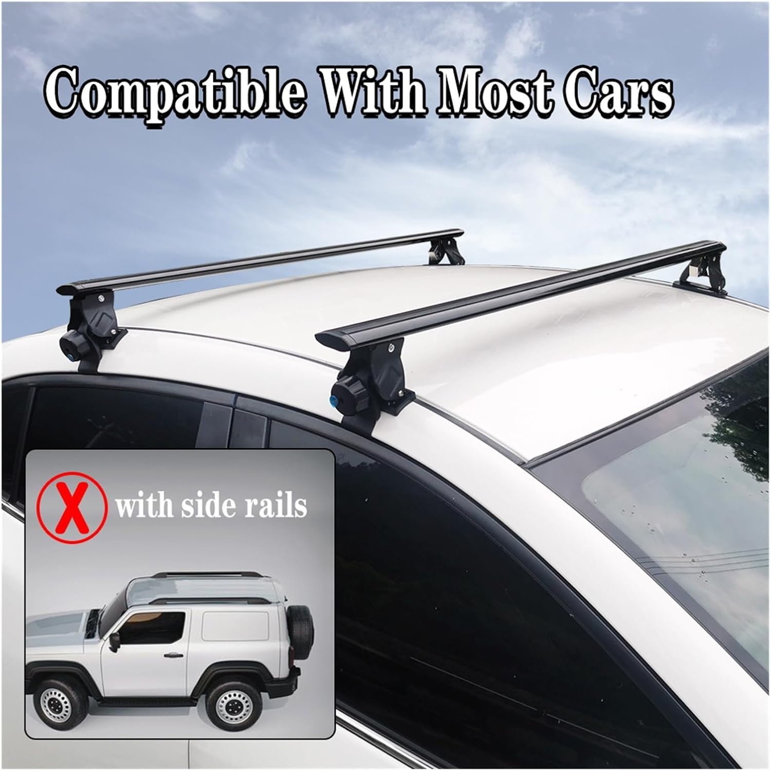 2 Pcs Compatible for Mercedes-Benz Smart Two 2-Door 2009-2020 451 453 Roof Bar Car Special Aluminum Alloy Belt Lock Shooting Corss Rack(Silver)