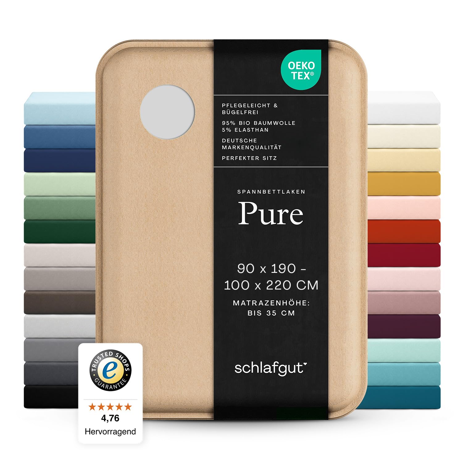 Schlafgut Pure Spannbettlaken 95% Mako Bio Baumwolle & 5% Elasthan Made in Green by Oeko Tex (90x190cm bis 100x220cm Matratzenhöhe von 18 bis 35 cm, Grey Light)