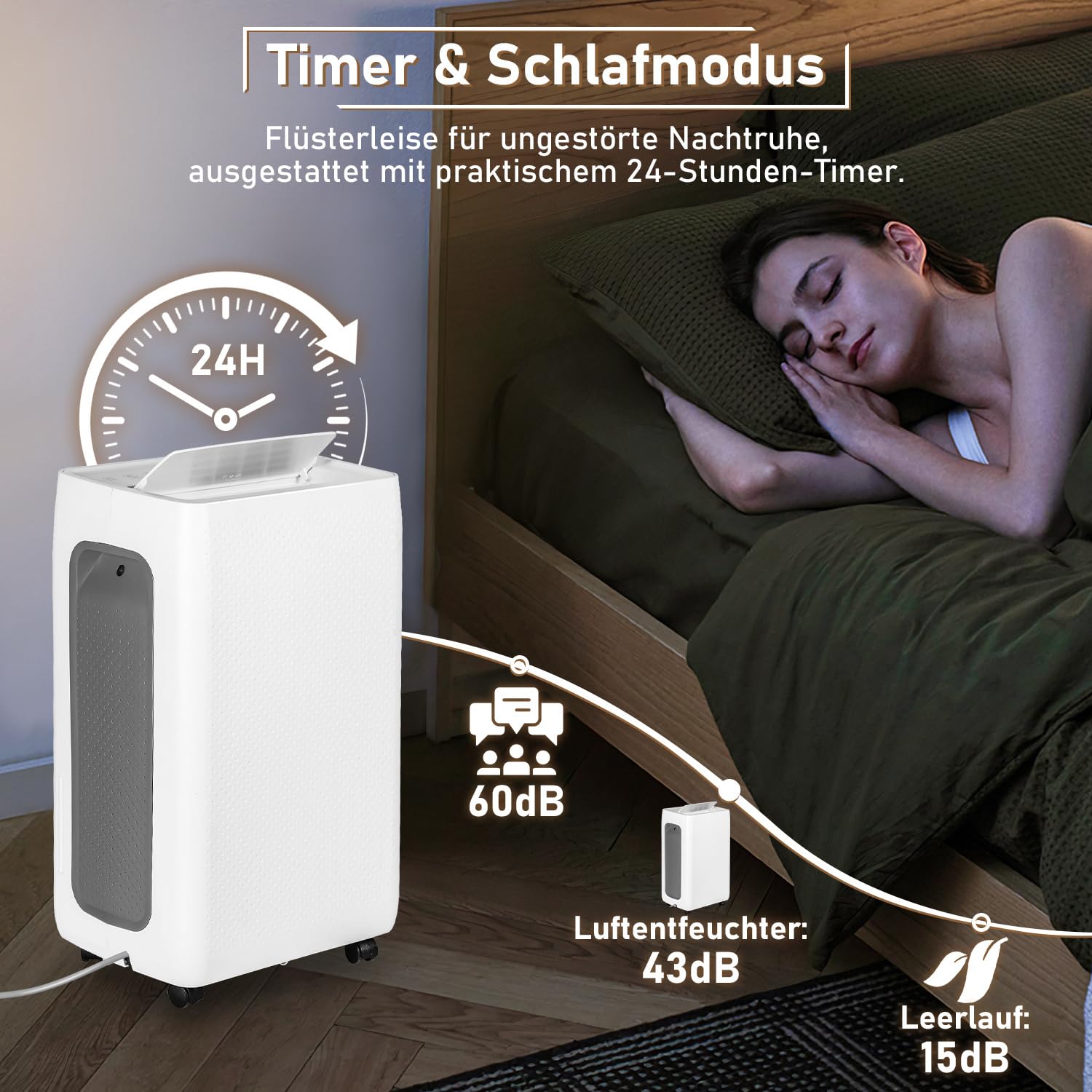 Elektryczny osuszacz powietrza, 26 l/24 h, wielkość pomieszczenia ok. 80 m³ (40 m²), cichy osuszacz powietrza, timer 24 h, zbiornik na wodę 4,3 l, osuszacz pomieszczeń do piwnicy, mieszkania