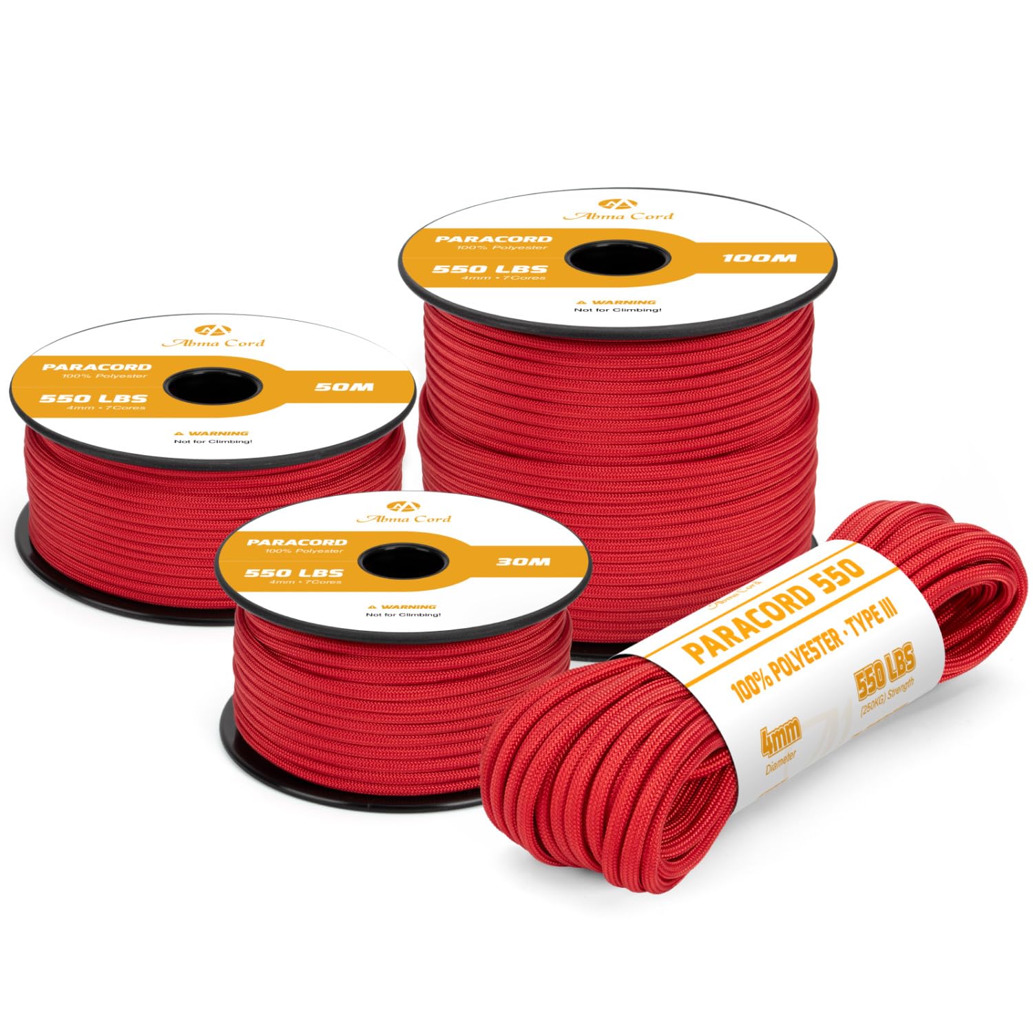 Abma Cord 550 Paracord 4mm 50m Rope 7 Strands Type III Parachute Cord