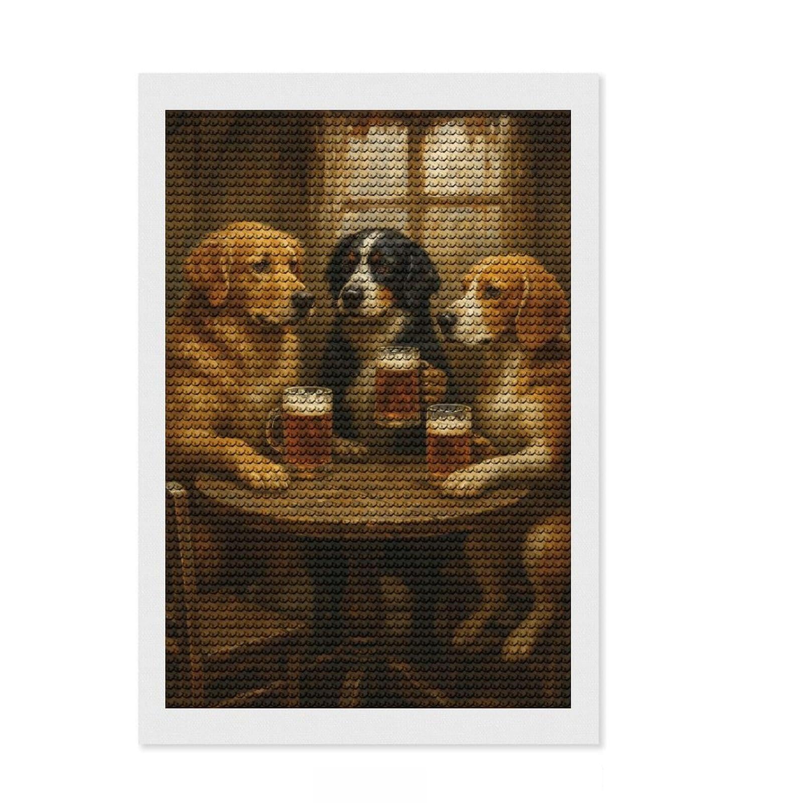 Junmoney Dogs Drinking Beer at A Pub Full Drill Diamond Painting Kit 8"x12", for Women, Mindful Craft Activity, Living Room Decor, Festive Craft Gift