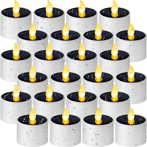 Retisee 24 velas de té con energía solar, impermeables, sin llama, reutilizables, LED, para farol, jardín, fiesta, campamento y decoración del