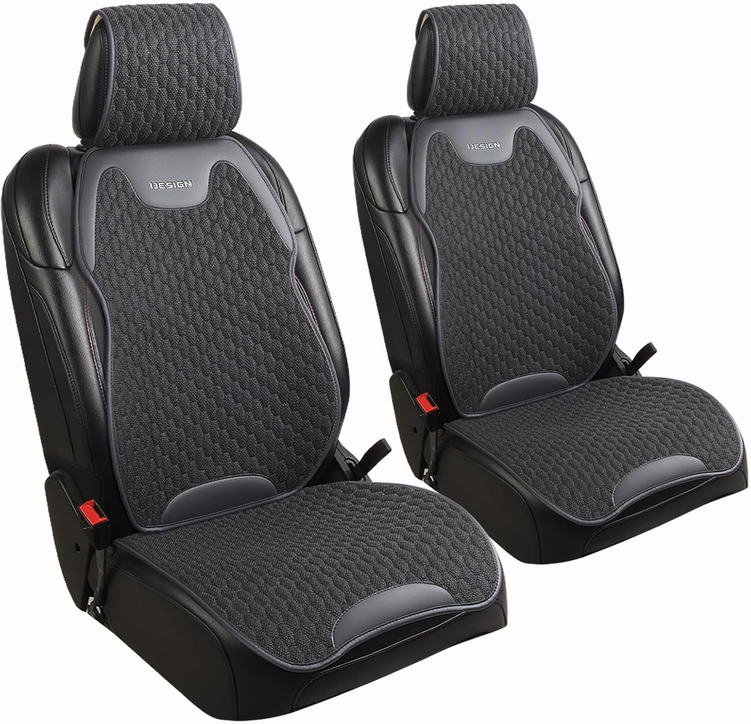 Breathable Linen Car Seat Cover Protector for Front Seats – Durable, Non-Slip, Airbag Compatible, Universal Fit for Sedans, SUVs, Pickups (2pcs, Black)