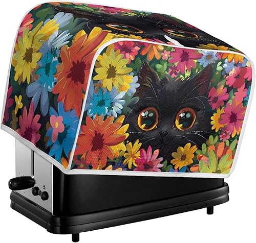 Miniatura 6 de AFPANQZ Fundas para tostadoras de 4 rebanadas con flores y gatos negros, cubiertas para tostadoras de cocina, pequeños electrodomésticos, protección