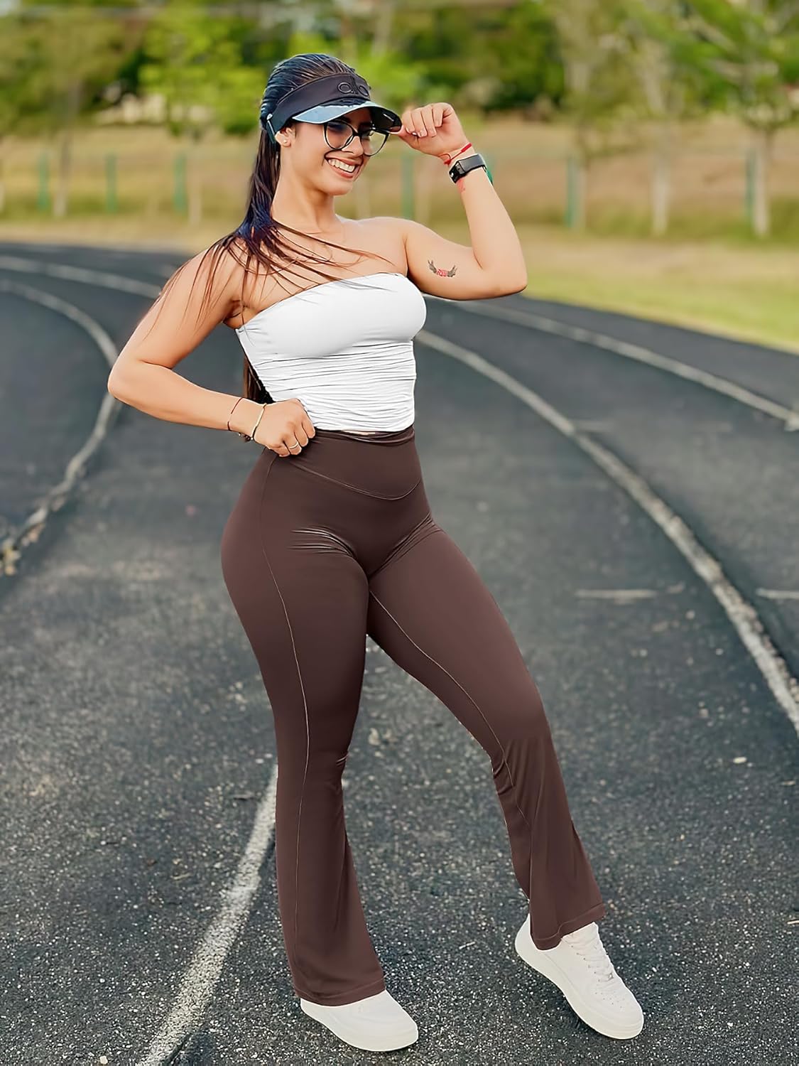 YEOREO Women's Mini Flared Workout High Waist No Front Seam Yoga Legging Pants - Image 3