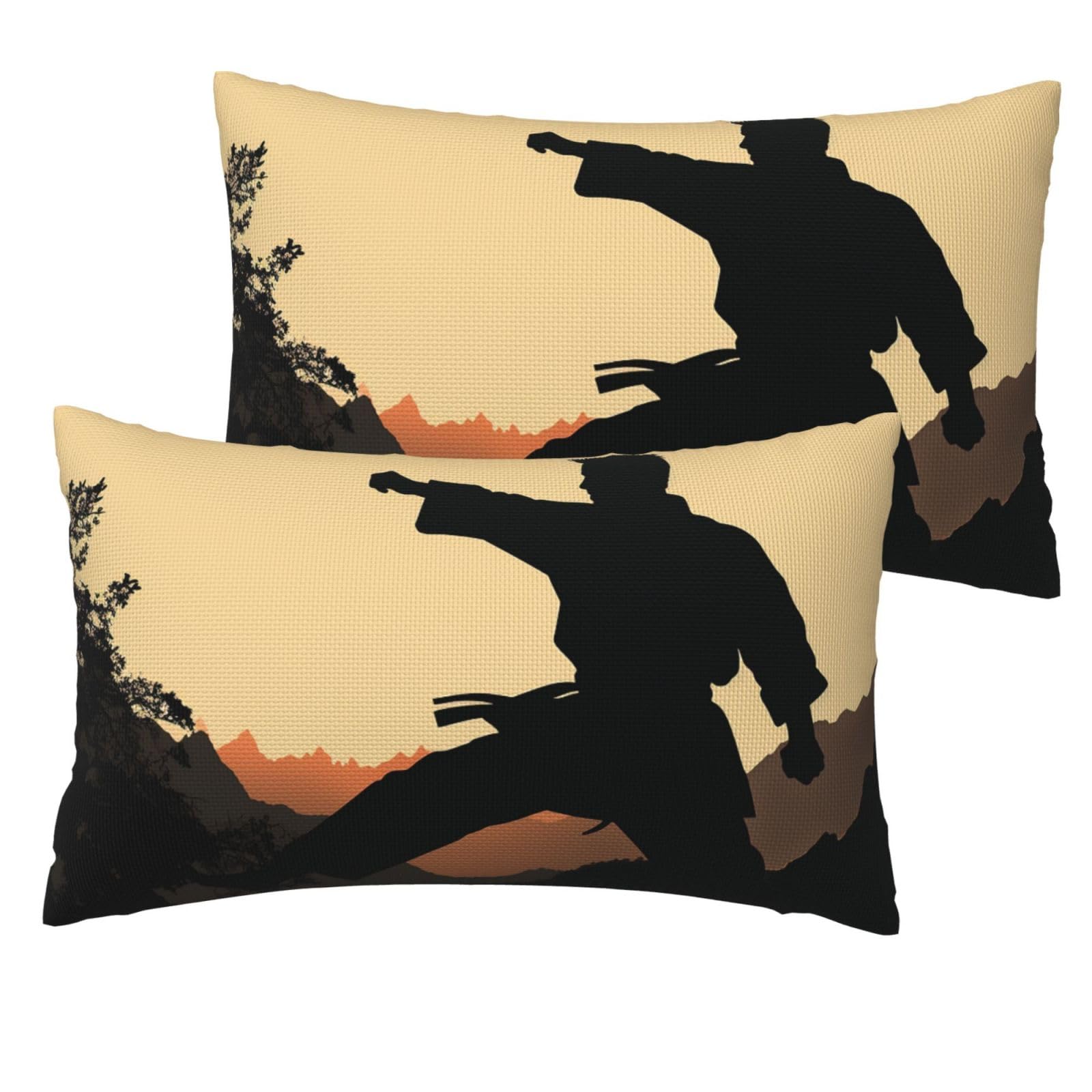 2 Pack Pillow Cases with Hidden Zipper, Soft Breathable Decorative Pillow Covers for Hair and Skin, Karate Pillowcases 12"x20" Bed Pillow Protectors Cover for Sleeping Gifts