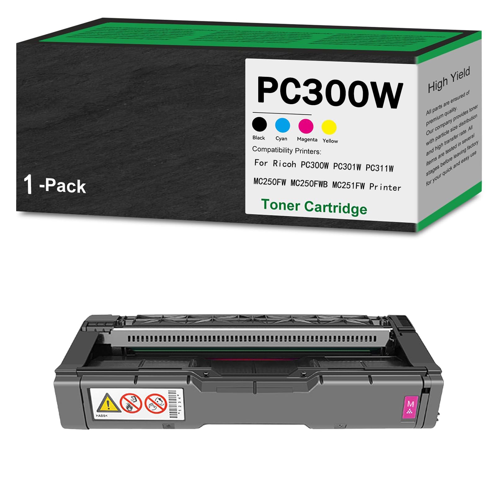 Per set di cartucce toner compatibili Ricoh PC300W, cartuccia d'inchiostro ad alta capacità, compatibile con le stampanti Ricoh serie PC300W PC301W PC311W MC250FW MC250FWB MC251FW,Magenta-1Pack