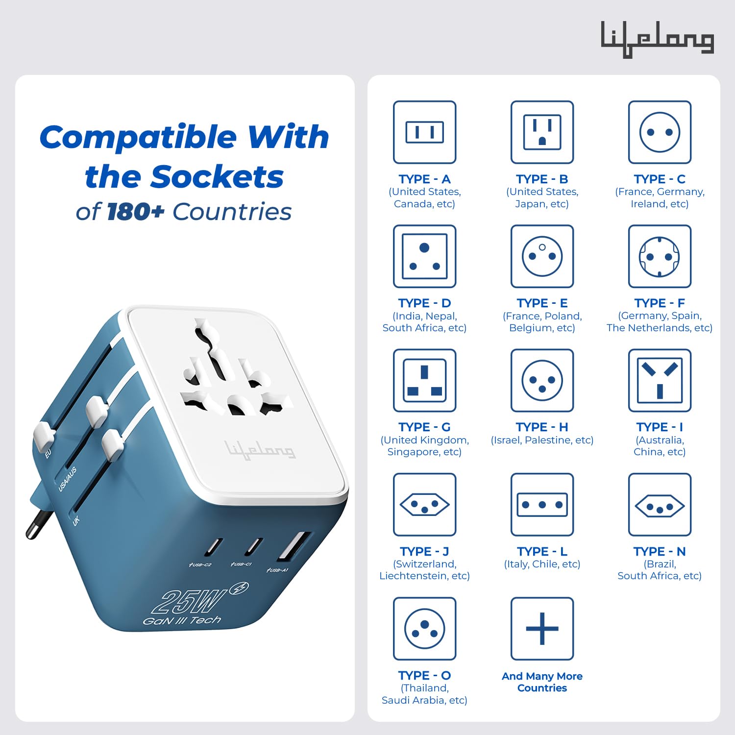 Lifelong Universal Travel Adapter - Charge Anywhere -5 Lifelong Universal Travel Adapter - Charge Anywhere -5