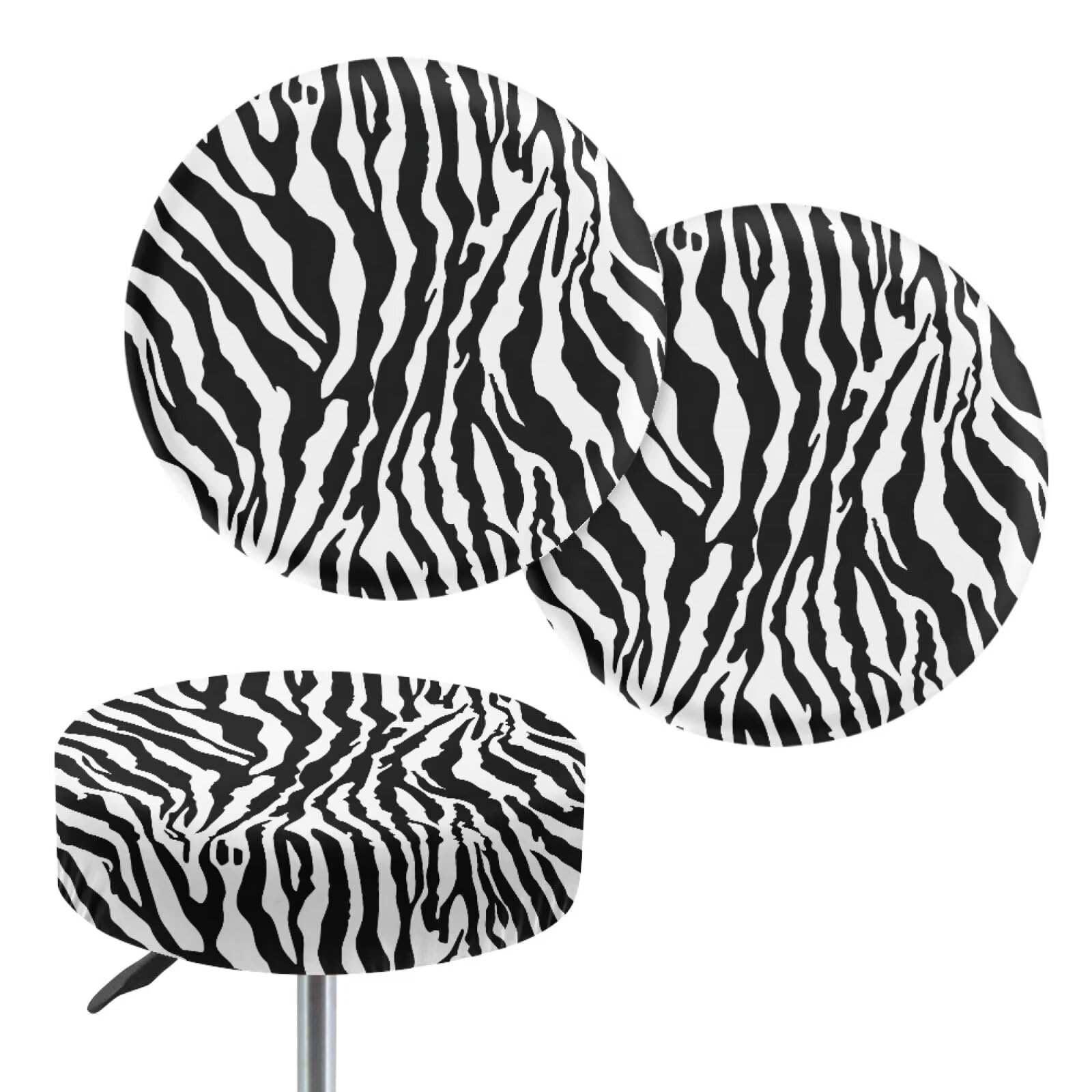 KUIFORTI Zebra Print Bar Stool Covers Set of 2 Piece Stool Seat Cushion Slipcover Cushioned Stool Seat Replacement Topper Kitchen Accessories Set,