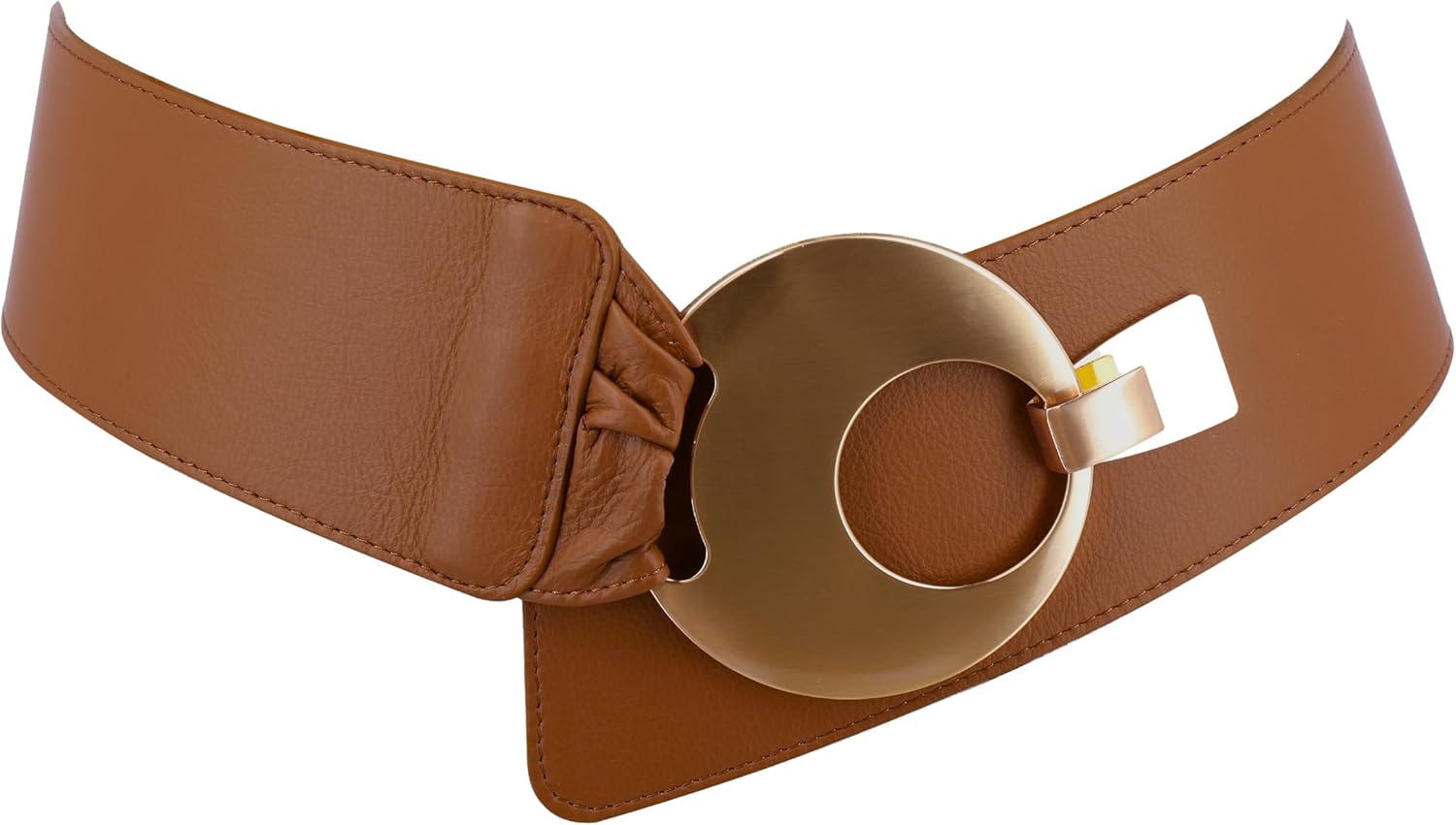 FASHIONGEN Women's wide genuine leather belt with a round cross buckle SOLAINE