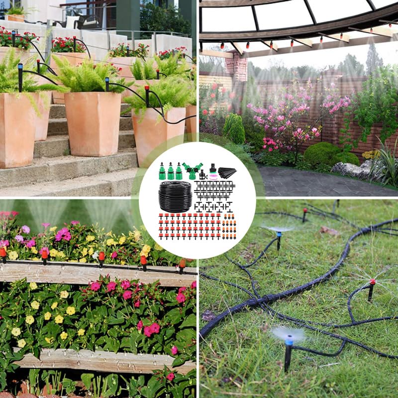 Miniatura 8 de Kit automático de riego por goteo para invernadero, patio y jardín - Sistema de riego de micro nebulización con boquillas ajustables, temporizador y
