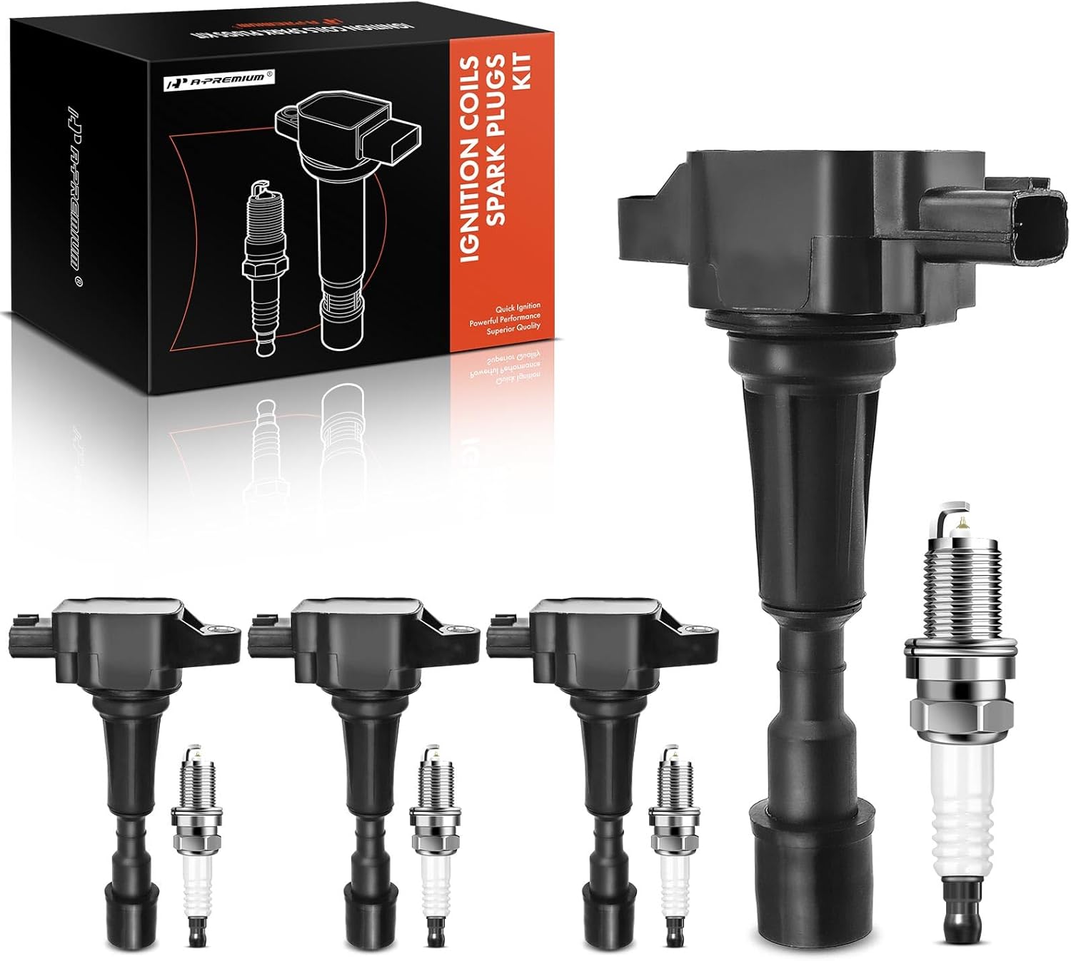 A-Premium Set of 4 Ignition Coil Pack and Iridium Spark Plugs Compatible with Mazda 2 2011 2012 2013 2014 L4 1.5L