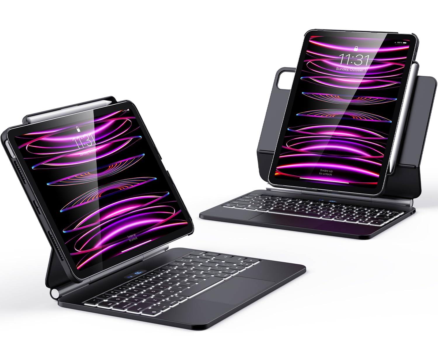 Techfish 720 Magic Keyboard Case for iPad Pro 11(4th/3rd/2nd/1st) Gen 2022,iPad 10.9-inch Air 4/5th Generation with Pencil Holder, Multi-Touch Trackpad,Magnetic Smart Keyboard Folio Black