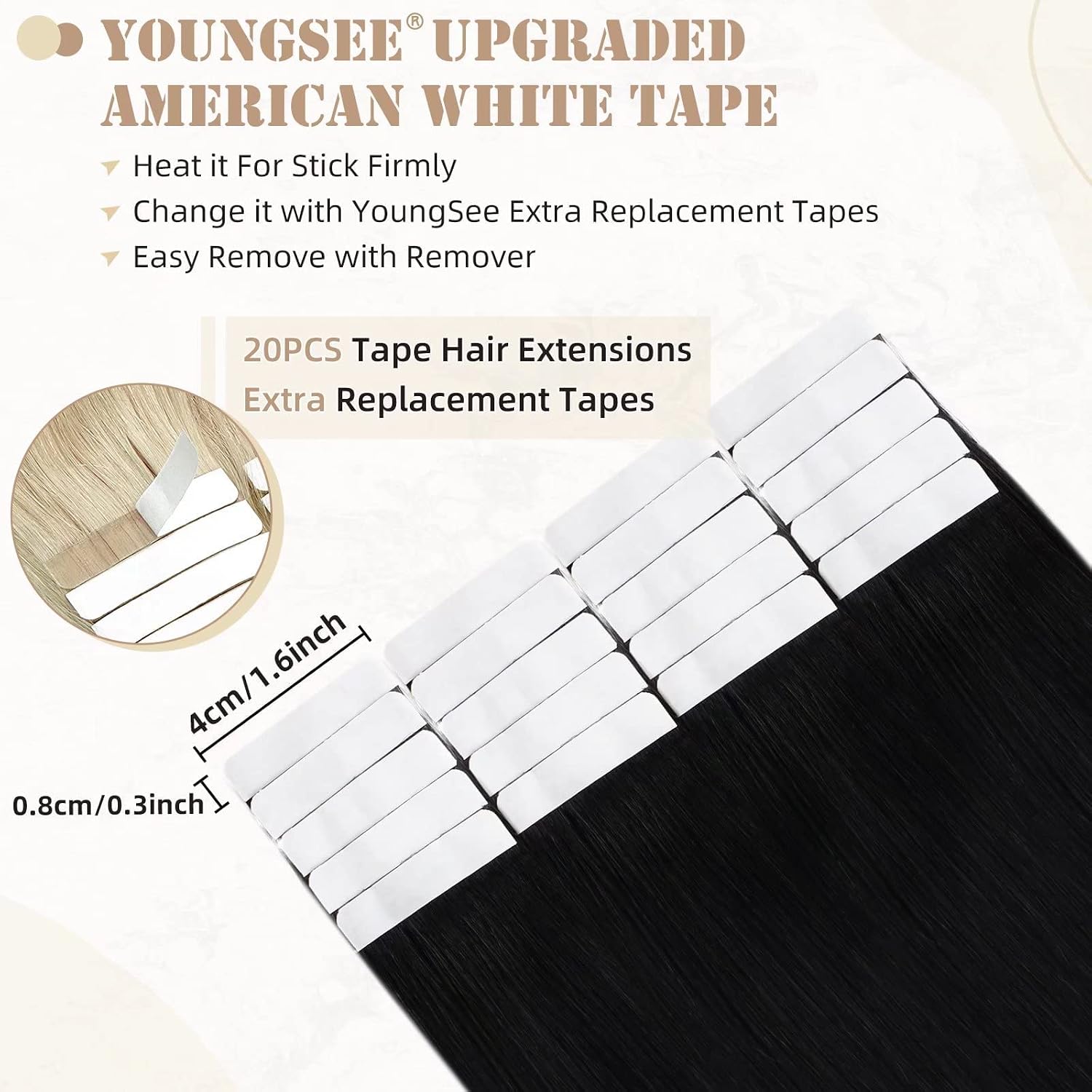 YoungSee Black Hair Extensions Tape Jet Black Invisible Tape in Hair Extensions Human Hair for Women 22In Silky Straight Hair Extension Tapes 50G 20Pcs - Image 5