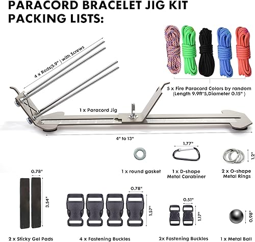Miniatura 4 de KOKKOYA Kit de plantilla de cuerda de paracaídas 2 en 1, kit de fabricación de pulseras de longitud ajustable, tejido de metal, herramientas de