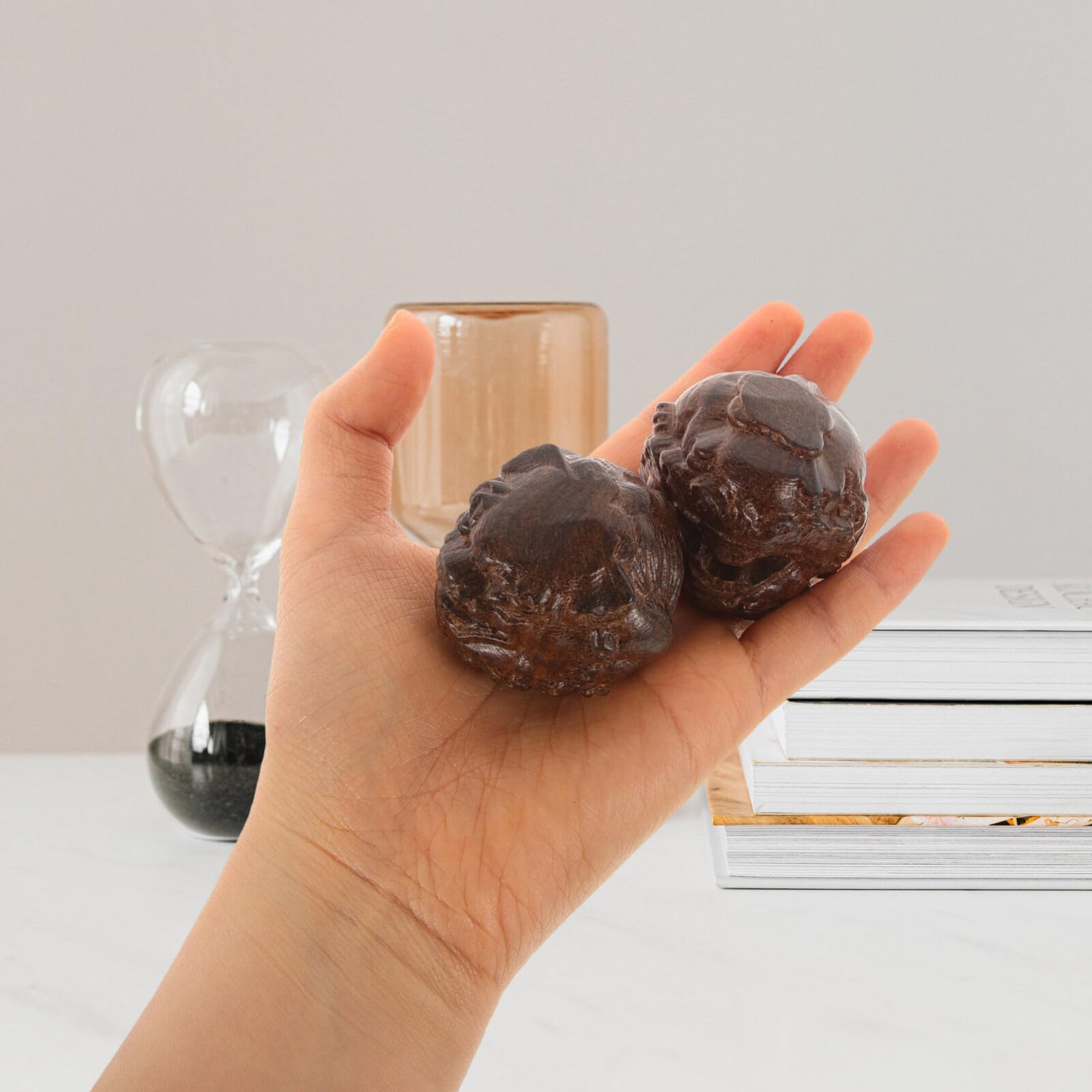 POPETPOP Massage Ball 2pcs Wood Massage Balls Wooden Baoding Balls Walnut Shape Chinese Health Exercise Stress Balls Hand Self- Massage Trigger Points Roller Gadgets