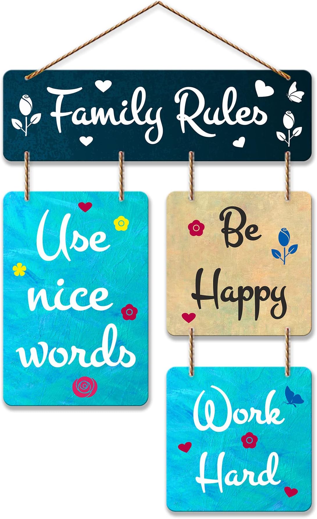 Artvibes Family Rules Use Nice Words Wooden Art Decoration item for Living Room | Wall Art For Hall | Family Quotes Wall Hanging | Wall Poster | Quotes Decor Item | Wall Art Print (WH_6504N)