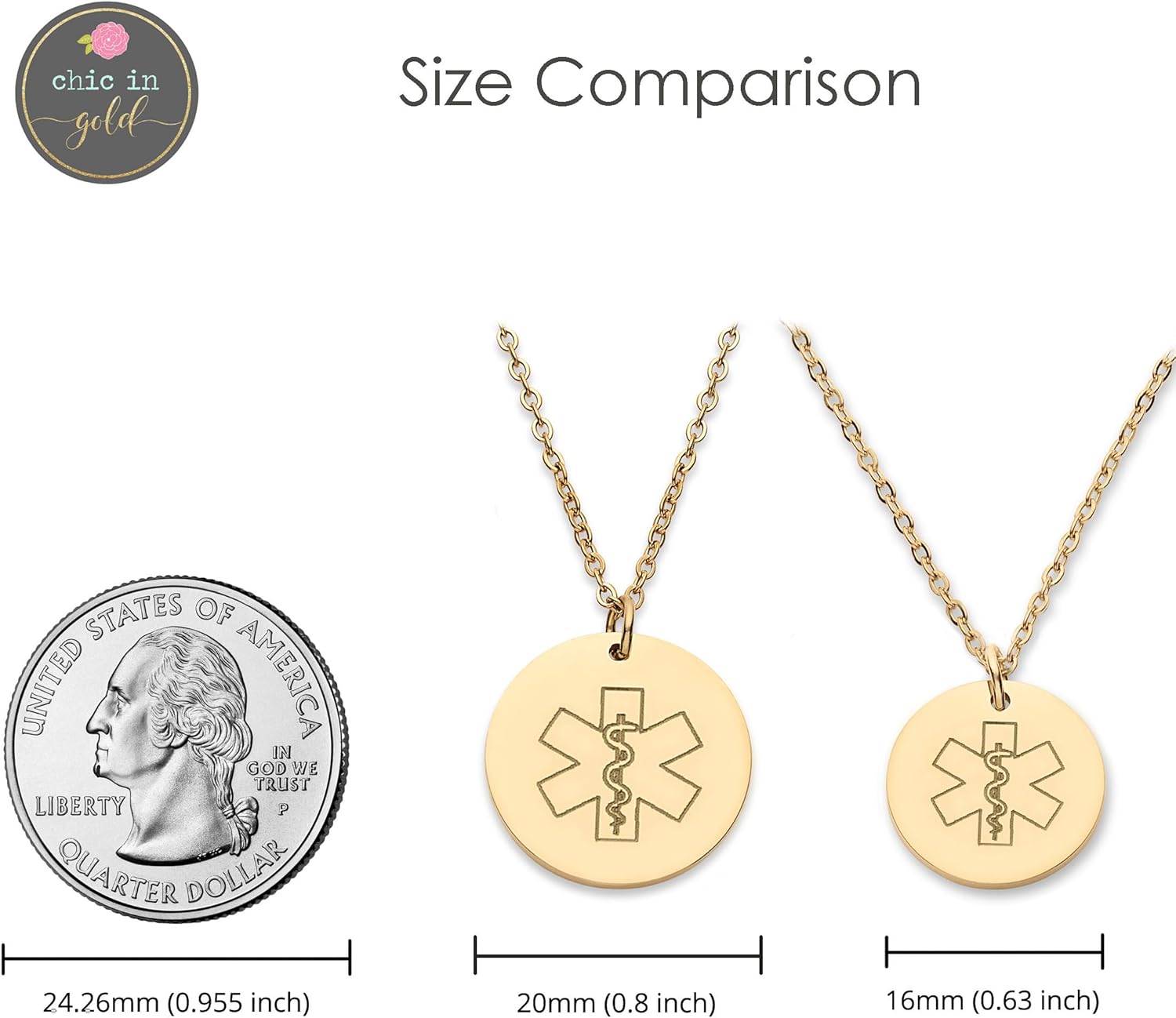 Medical Alert ID Necklace for Women, Stylish Customizable Medical Jewelry,18k Gold, Rose Gold, Silver, Personalized Engraving, Hypoallergenic, Waterproof, Includes Gift Box & Medical ID Wallet Card