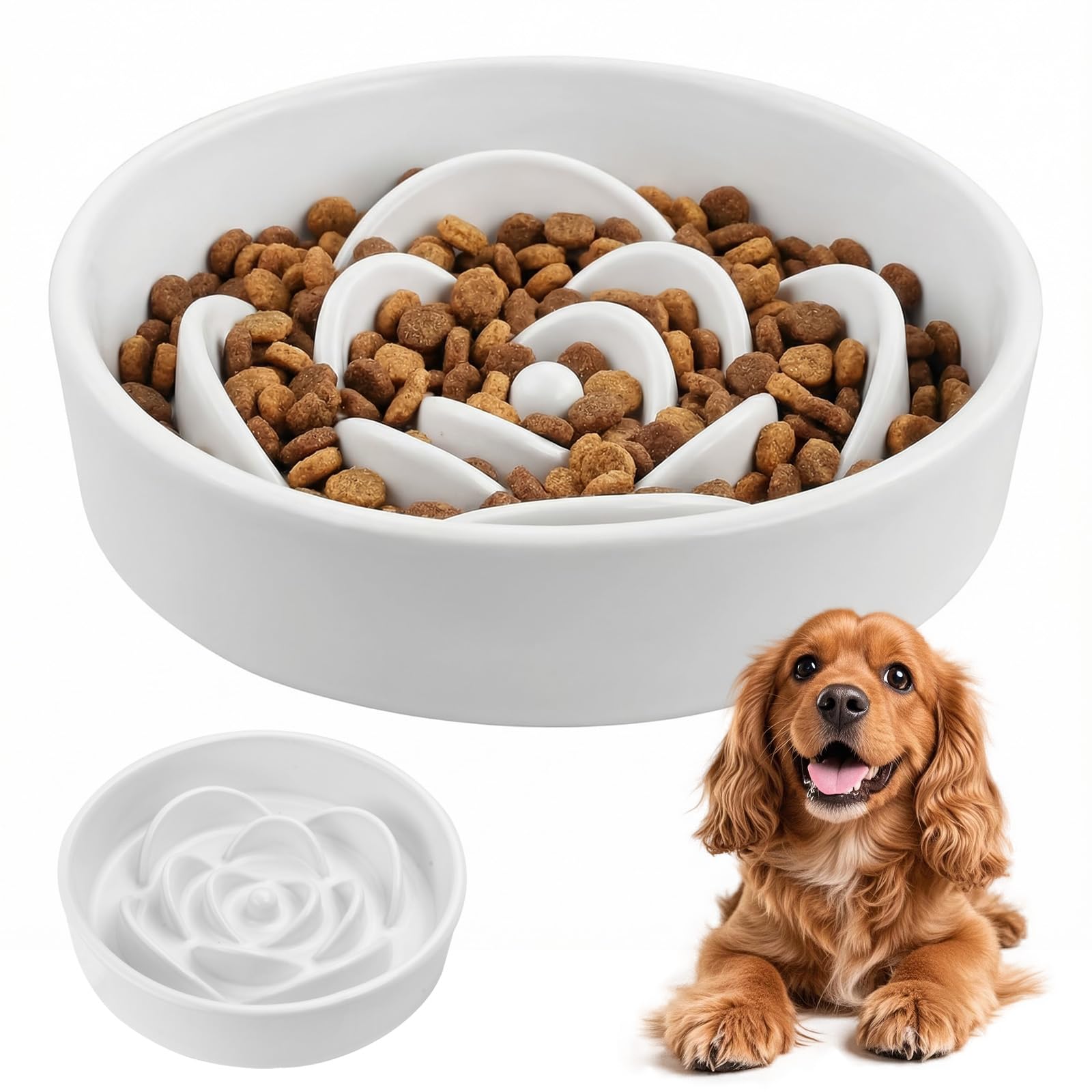 Gamelle à Alimentation Lente pour Chien, 800ML Céramique Bol interactif, 20cm Gamelle Anti Glouton pour Animaux de Compagnie Moyens et Grands