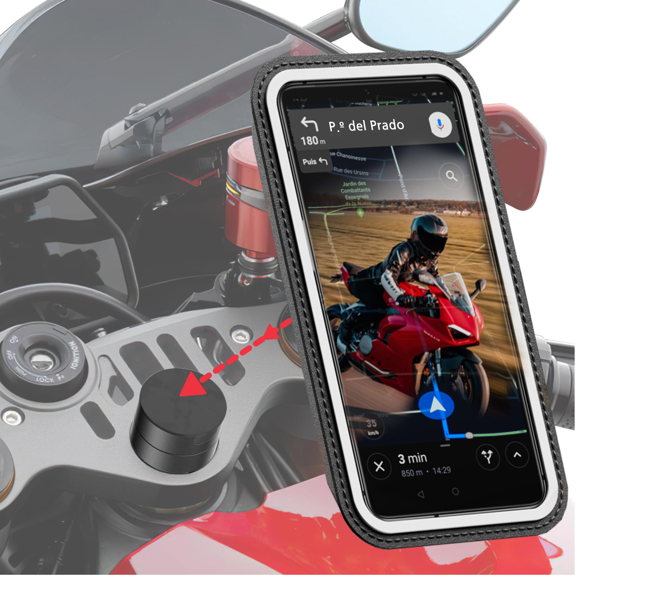 SHAPEHEART, Soporte movil moto deportiva magnético. Universal, impermeable y antivibracion. Porta movil para semi manillares de moto
