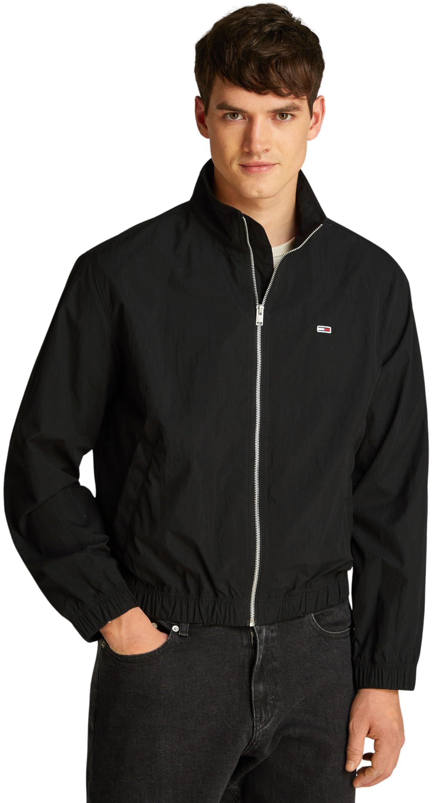 Tommy Jeans Men’s Essential Stand Collar Windbreaker, Black (Black), XS