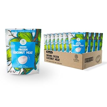 Copra Organic Frozen Coconut Meat 100% Young Coconut Frozen in Hours of Harvest | All Natural, Gluten Free, Non GMO, Vegan, Dairy Free, No Sugar Added, No Preservatives Case of 10 x 1lb bags
