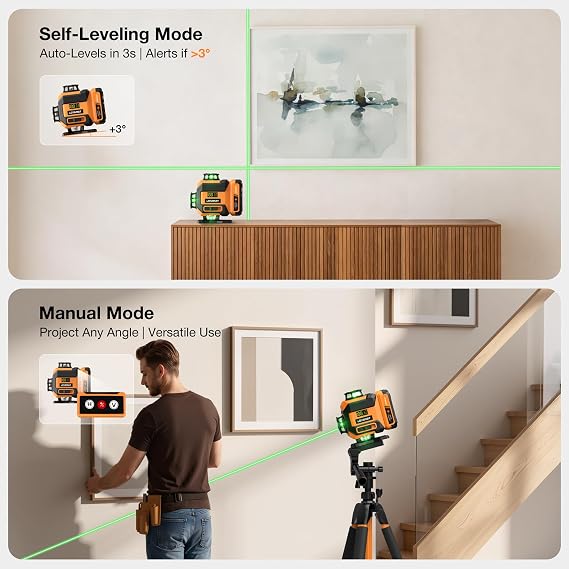 Laser Level, 4x360 Self Leveling Laser Level with Tripod, 16 Line Green Cross Line Laser Leveler Tool for Construction, Tiling, Woodworking