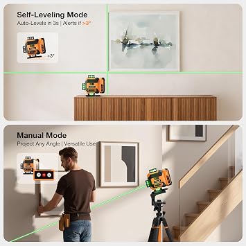 Laser Level, 4x360 Self Leveling Laser Level with Tripod, 16 Line Green Cross Line Laser Leveler Tool for Construction, Tiling, Woodworking
