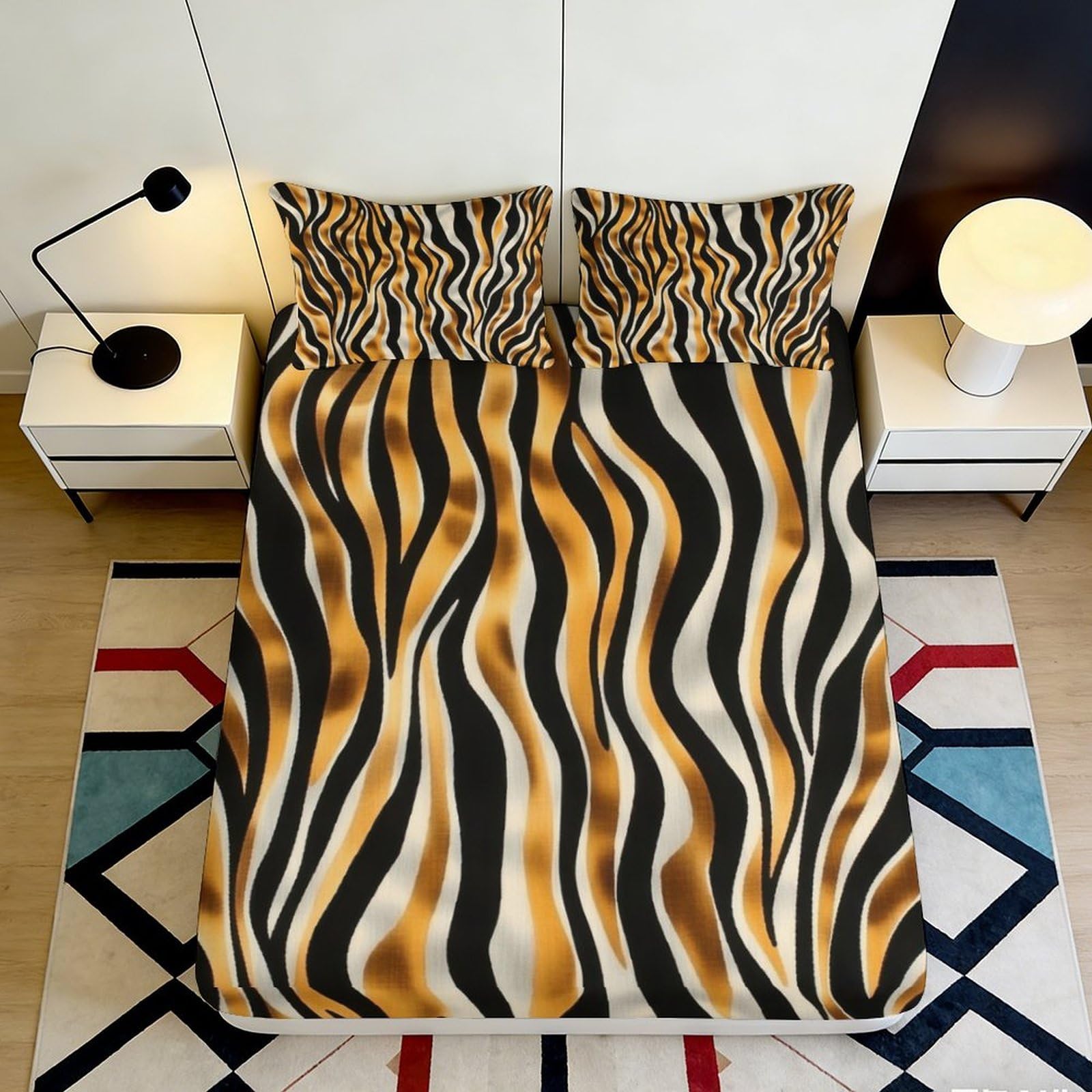 3D Printed Zebra Stripe Fitted Sheet Microfiber Modern Tiger Pattern Mattress Cover for Bedroom Guest Room Decor 90x200x25cm