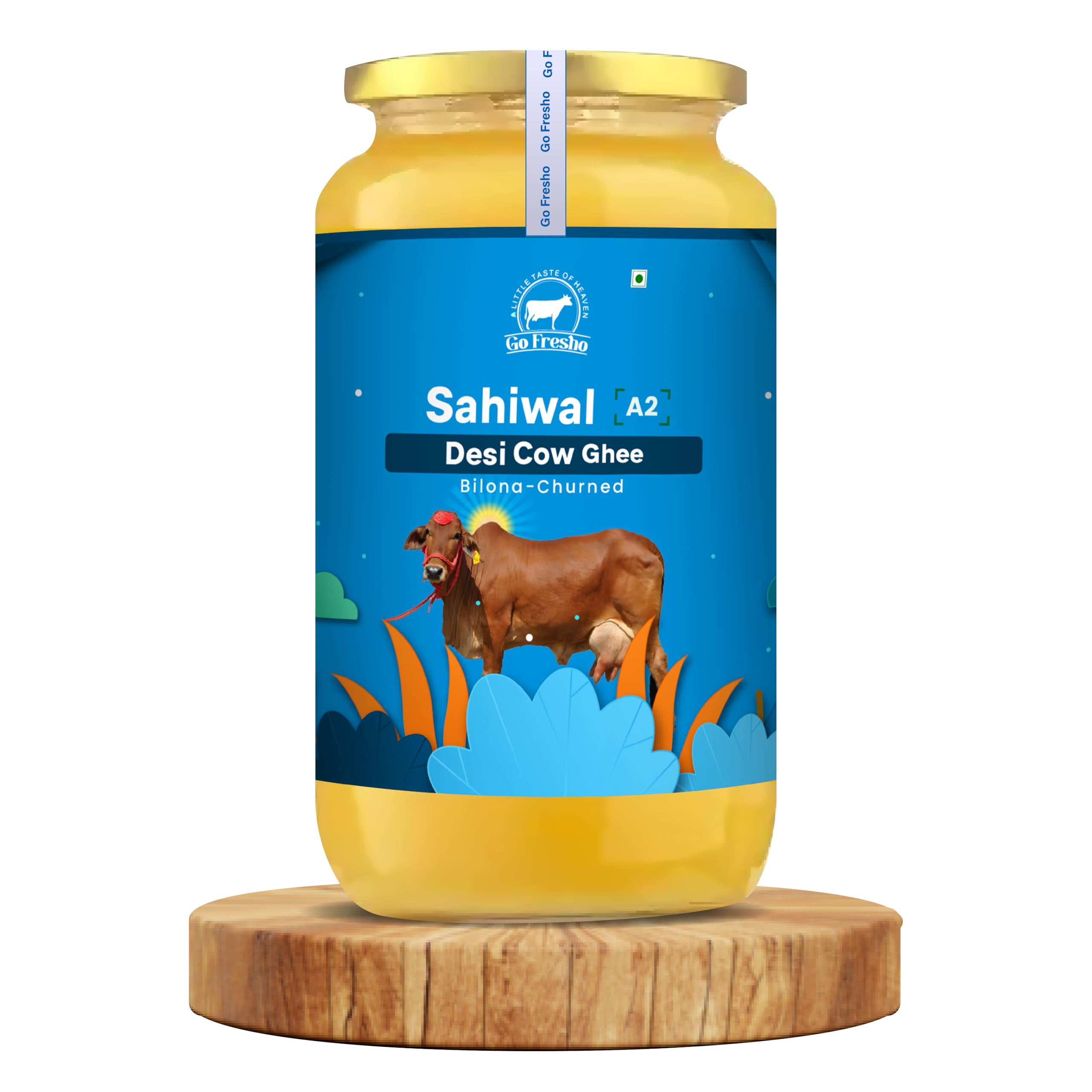Go Fresho Sahiwal A2 Desi Cow Ghee | Pure & Natural | Traditional Vedic Bilona Method | 1000 ml Glass Bottle | Authentic Indian A2 Ghee | Pack of 1