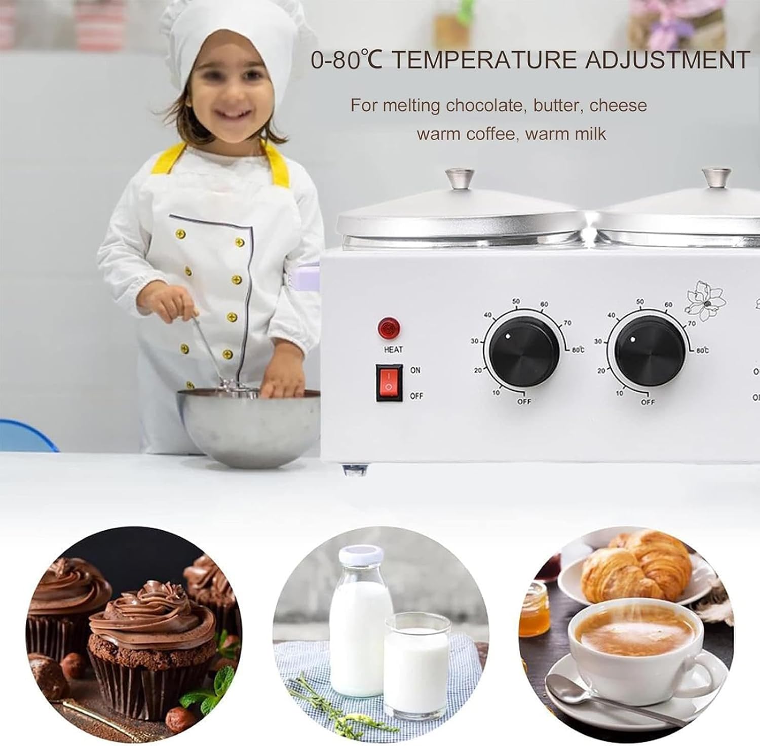 Chocolate Melting Pot Chocolate Tempering Machine, Commercial Electric Chocolate Melter Fondue Pot for Chocolate, Butter, Cheese, Cream, Candy, Milk, Coffee, Desserts,2Pots