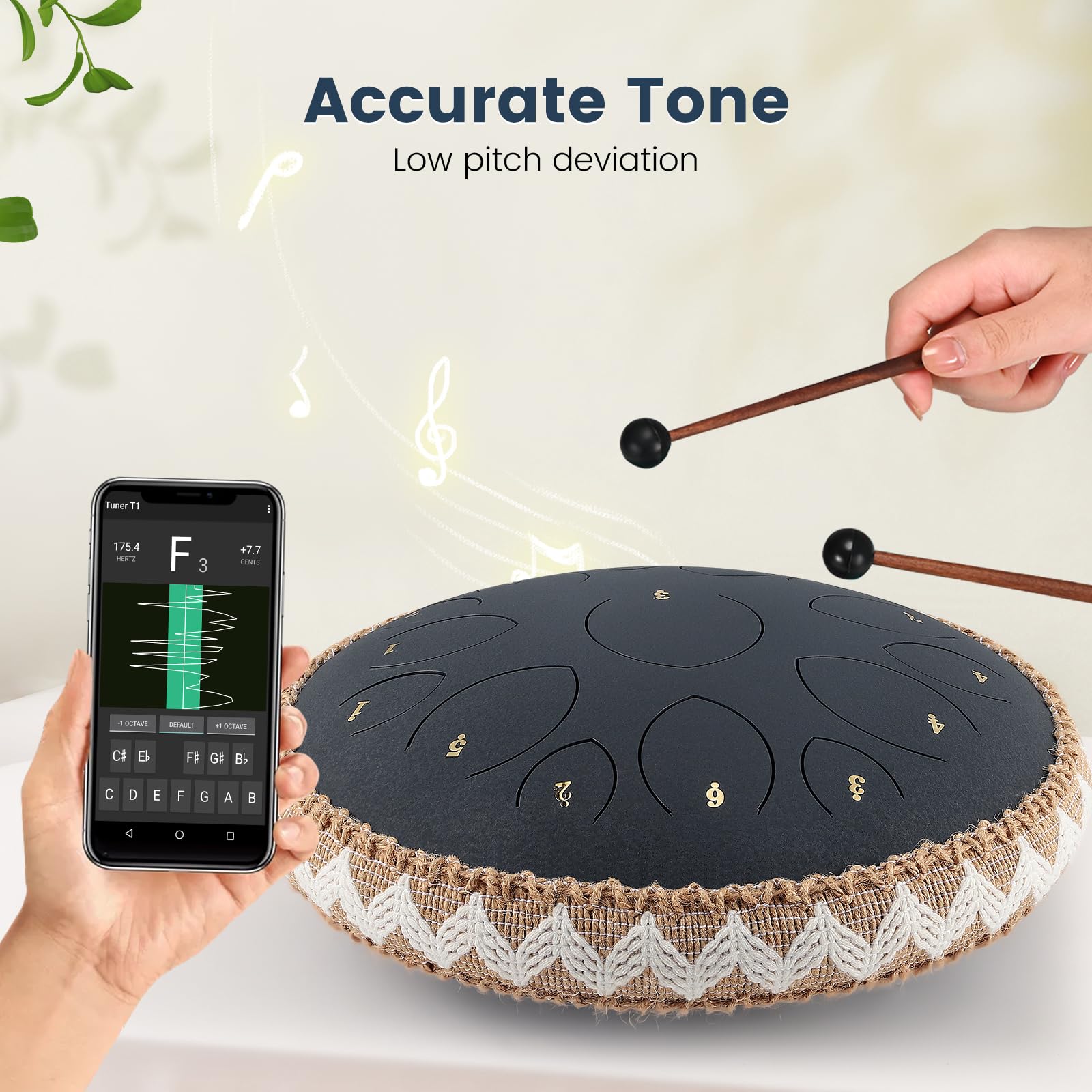 Steel Tongue Drums, Tambor de Lenguetas de acero de 14 pulgadas 15 notas, Instrumento musical para niños, Handpan para Meditación, Relajación de Melomanas y Principiantes