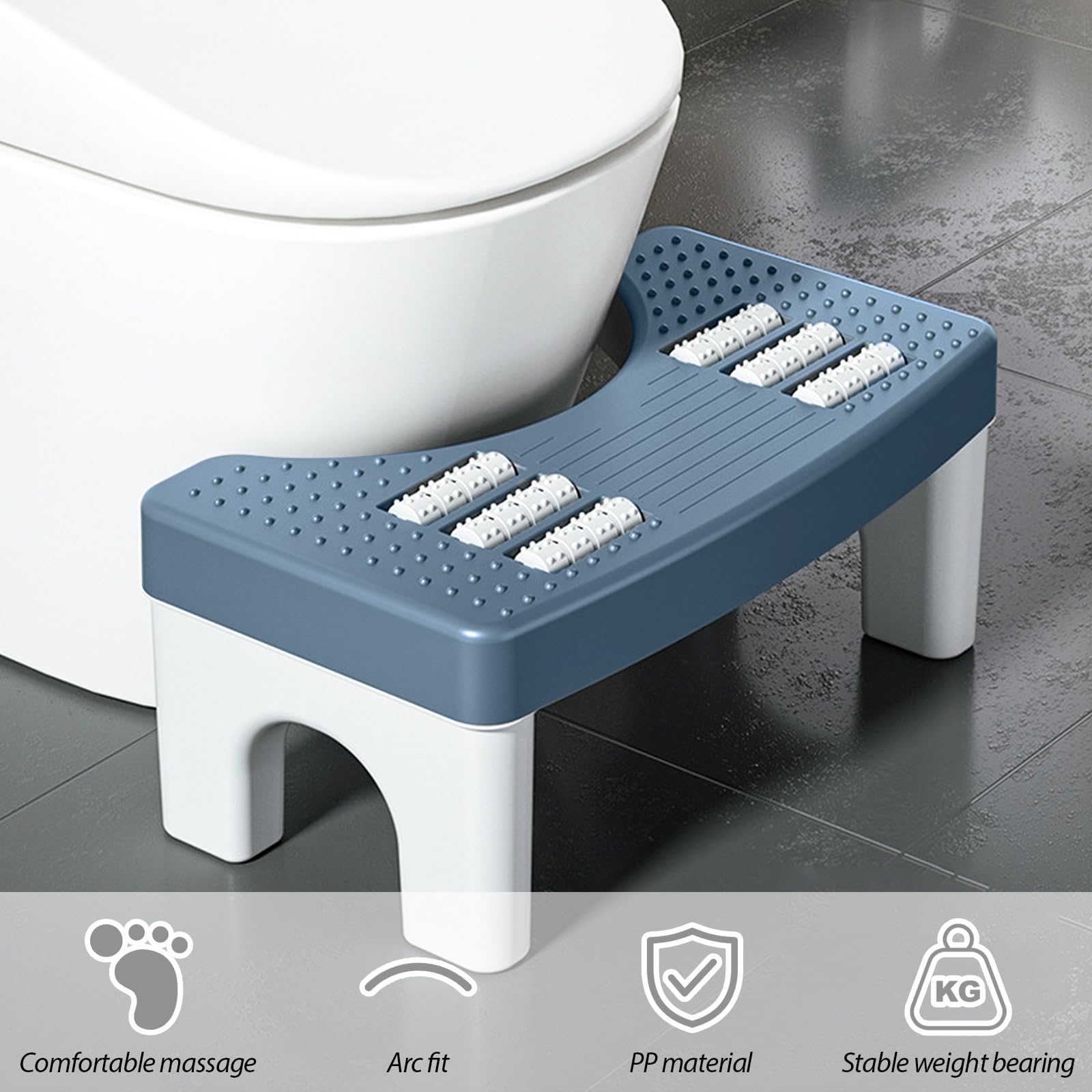 Toilettenhocker Erwachsene, Toilettenhocker Klappbar Hoch, Staubfrei und Rutschfest WC Hocker Erwachsene, Eingedickter Klohocker für Assist Relieve Verstopfung, Blähungen, Reizdarmsyndrom (Blau)