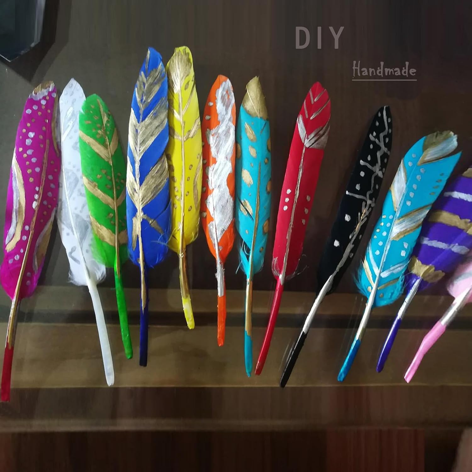 50pcs Gold Goose Feathers 4"-6" for Wedding Party Decoration Dream Catcher Craft Clothing Decor Accessories (1-Side Gold)
