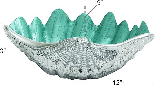 Miniatura 7 de Deco 79 - Cuenco de metal para servir con carcasa marina con interior esmaltado, 12 x 9 x 3 pulgadas, color plateado