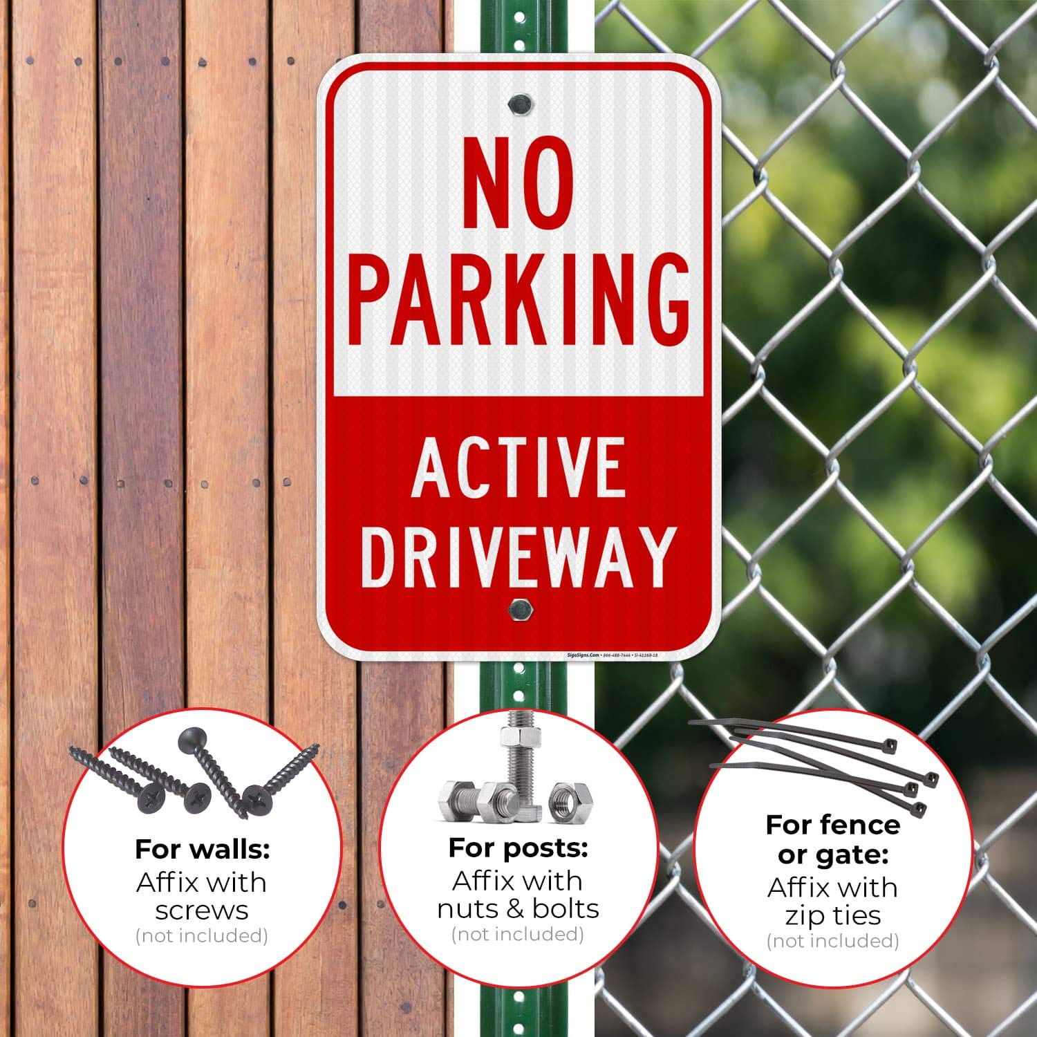 No Parking Active Driveway Sign, 12x18 Inches, 3M EGP Reflective .063 Aluminum, Fade Resistant, Easy Mounting, Indoor/Outdoor Use, Made in USA