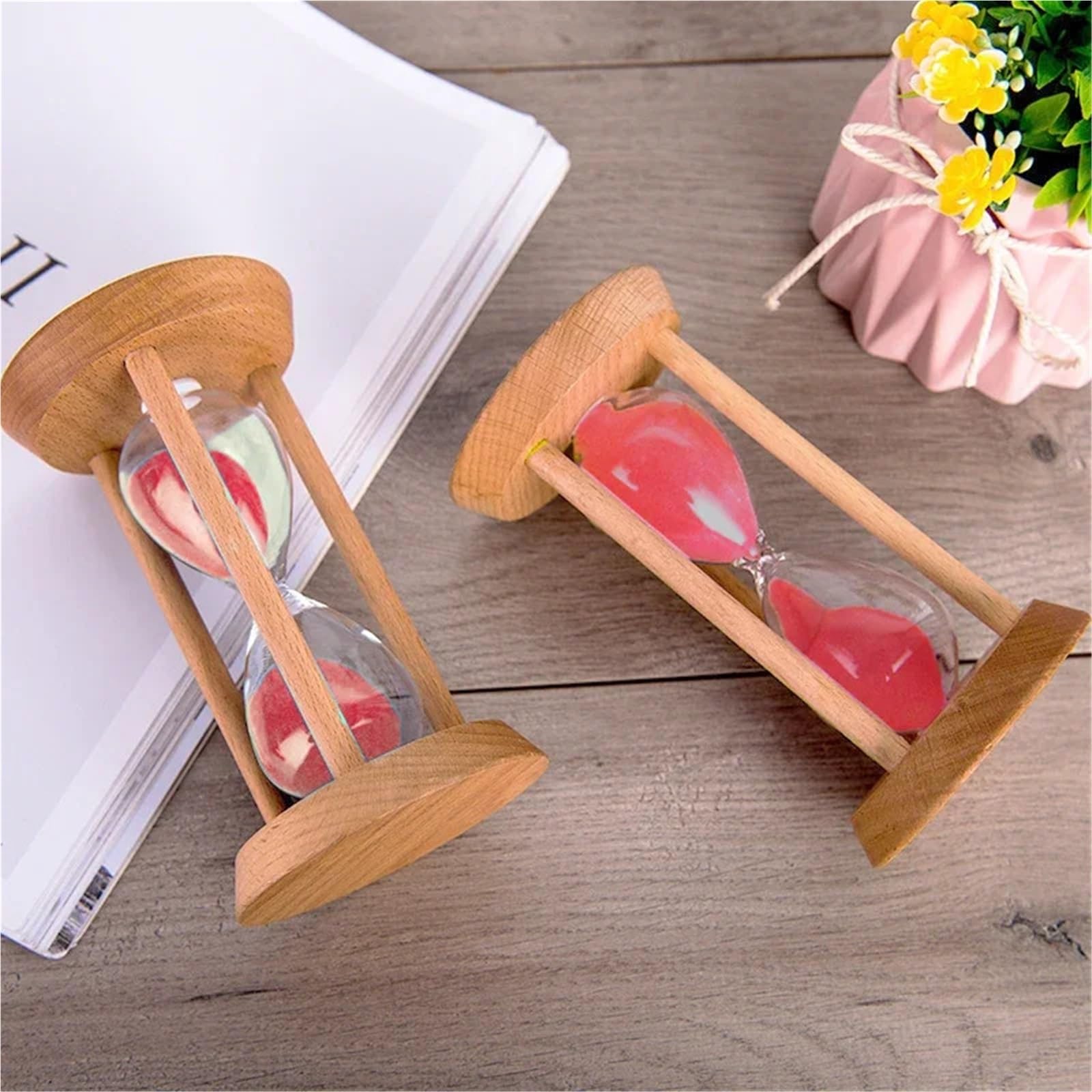 Reloj de Arena Madera Moderno for niños, Reloj Aprendizaje, Manualidades, decoración del hogar, 2 uds de Cocina(15min 8x14.5cm)