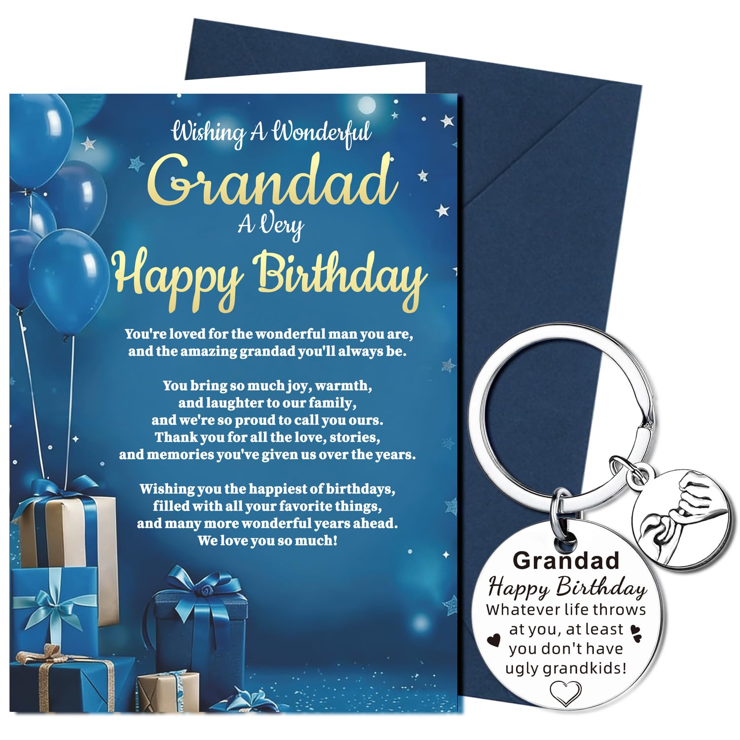 XINDY Grandad Birthday Card, Sentimental Wording Happy Birthday Card Grandad Keyring Gifts from Grandchild with Envelope — image 1