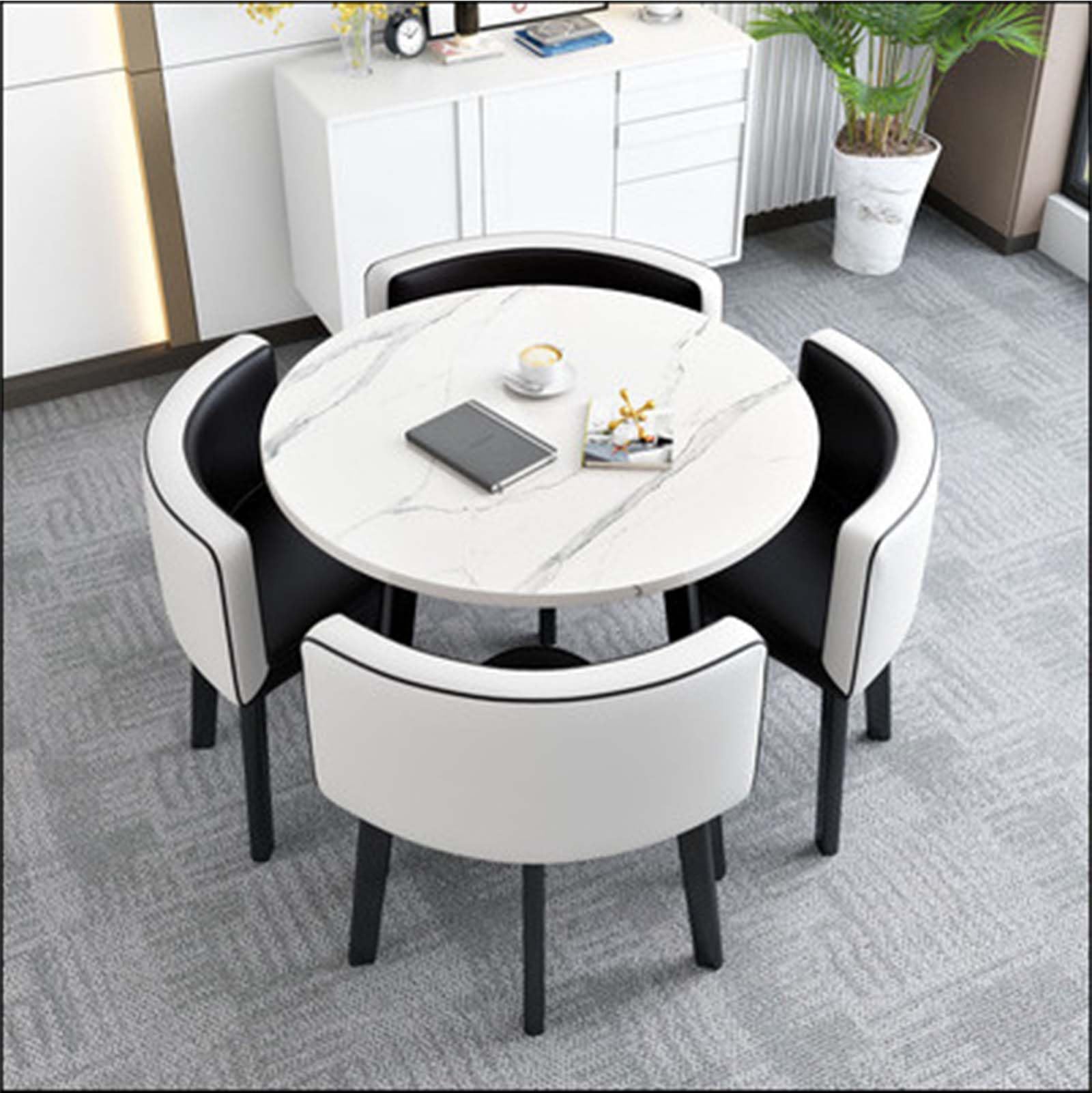 WOTZOV Modern Round Square Dining Table Set With 4 Chairs Wooden Conference Table & Reception Set 80Cm/31.5In Kitchen Furniture Ensemble,037 80cm/31.5in