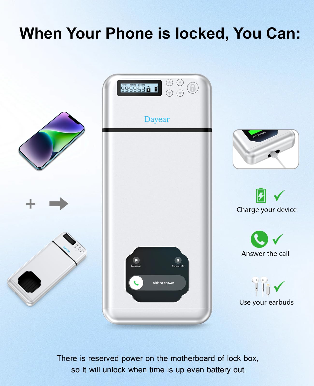 Dayear Metal Phone Lock Box, Safe Timed Lock Box for iPhone/Android, phone prison with Timer - Image 4