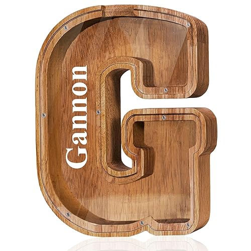 Vista 87 de Customized Name Large Wooden Piggy Bank for Boys Girls Alphabets Letter A-Z Coins Bills Money Change Bank Box Initial on Clear Cover