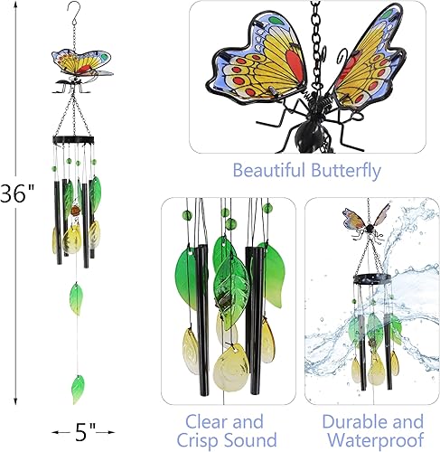 Miniatura 2 de Campanillas de viento de mariposa para tubos de metal exteriores, campanillas de viento de vidrio, decoraciones al aire libre para patio, jardín,